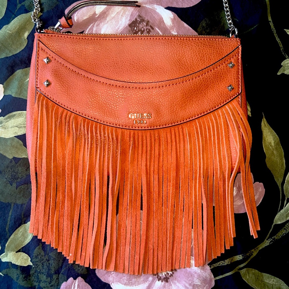 Guess orange leather crossbody purse